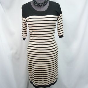 Allison Brittney Tan & Black Striped Dress